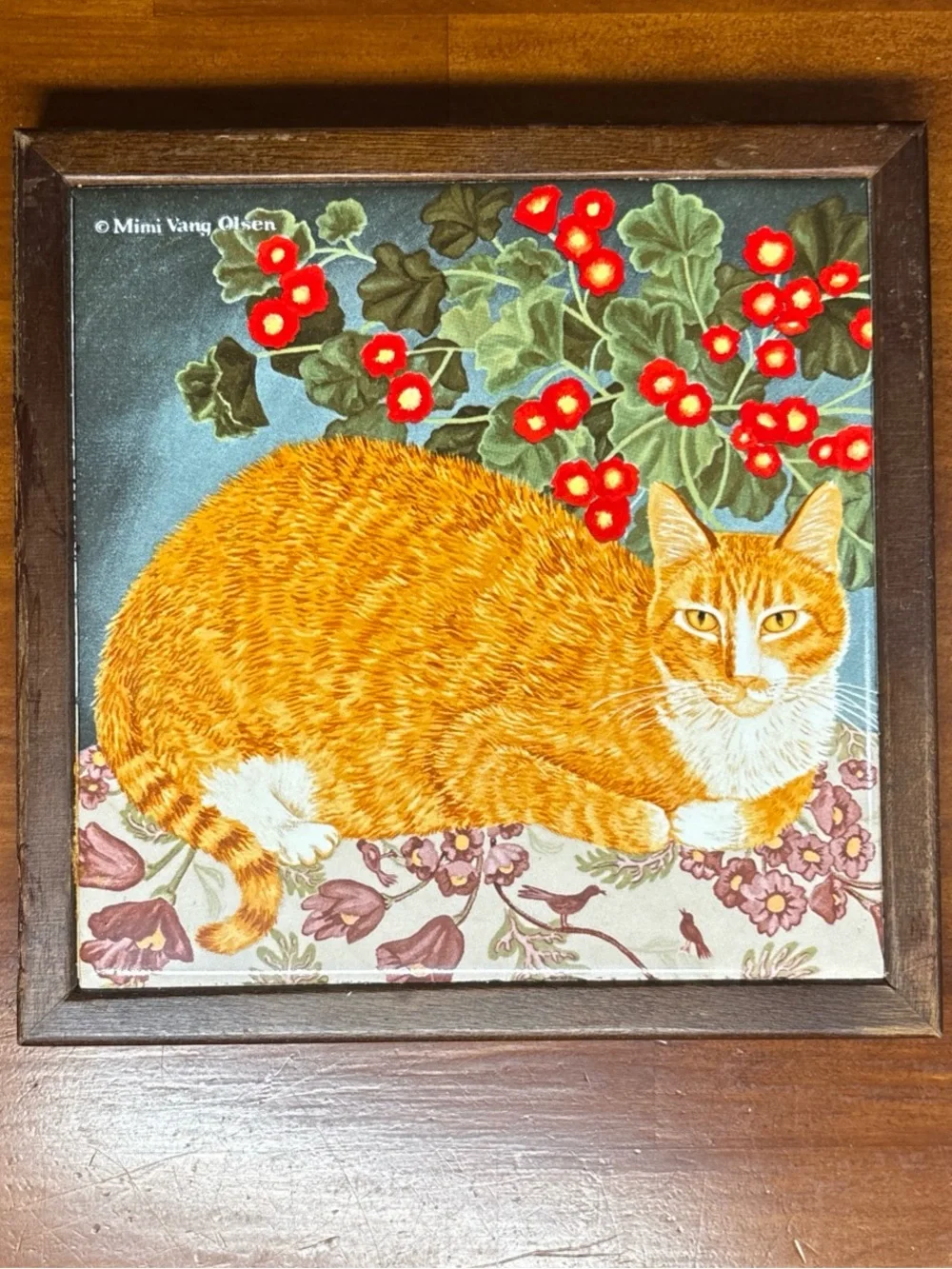 Mimi Vang Olsen Avon Cats Ceramic Tile Wood Framed Trivet Decoration Lot Of 2